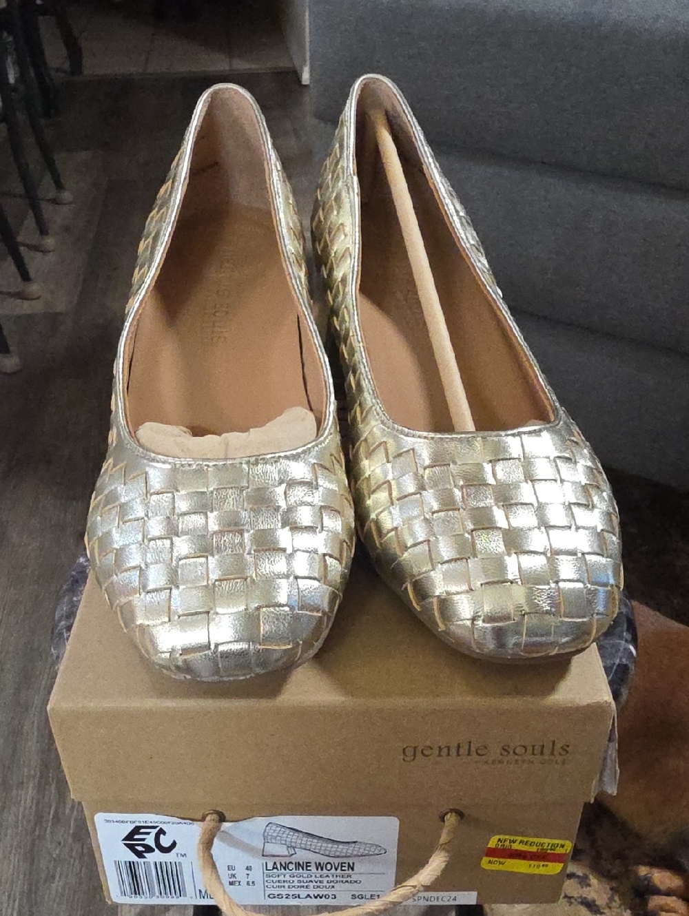 gentle souls Metallic Gold Woven Leather Ballet Flats.